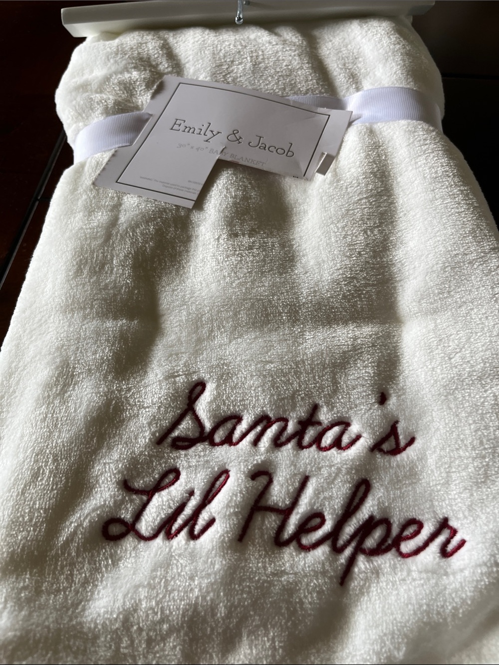 Emily & Jacob "Santa's Lil Helper" White Holiday Blanket